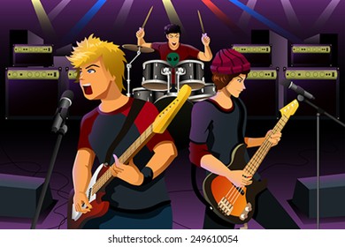 A vector illustration of group of teenagers in a rock band