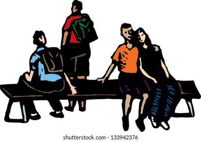 Vector illustration of a group of teens at school