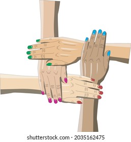 Vector Illustration Of A Group Of United Hands Of Various Skin Colors Depicting Unity Without Having To Look At Skin Color