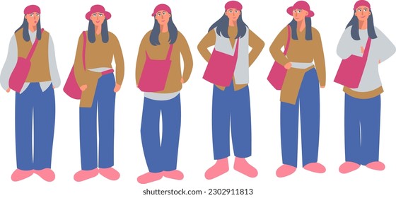 Vector illustration of a group of women in casual clothes. Flat style.
