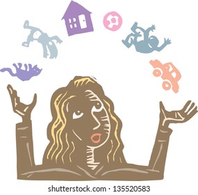 Vector Illustration Of A Group Of A Women Juggling Responsibilities