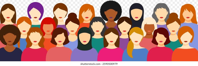 Vector illustration of group of women portrait on transparent background