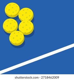 Vektorgrafik einer Gruppe gelber Gurkenball-Plastikbälle auf blauem Hintergrund mit weißer Linie.