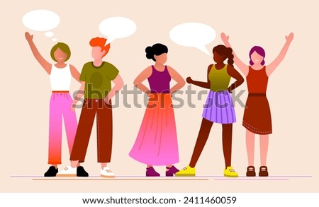 vector illustration of a groupe of a young happy people talking