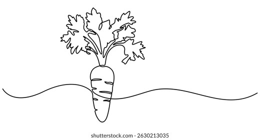 ilustração vetorial, Planta de cenoura em crescimento vetor contorno minimalista, uma linha desenhando cenoura vetor vegetal pro, Uma única linha desenhando todo saudável