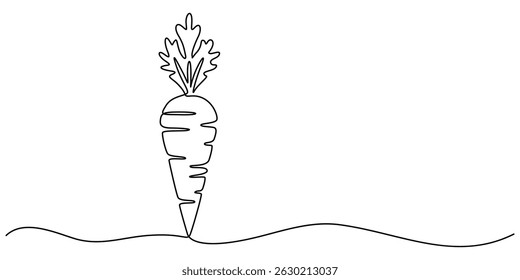 ilustração vetorial, Planta de cenoura em crescimento vetor contorno minimalista, uma linha desenhando cenoura vetor vegetal pro, Uma única linha desenhando todo saudável