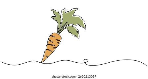ilustração vetorial, Planta de cenoura em crescimento vetor contorno minimalista, uma linha desenhando cenoura vetor vegetal pro, Uma única linha desenhando todo saudável