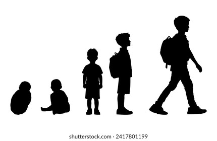 Ilustración vectorial. Crecer niños. Conjunto de siluetas de personas.
