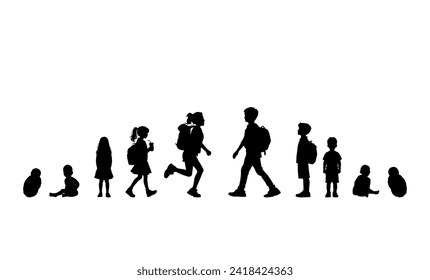 Ilustración vectorial. Crecer niños. Conjunto de siluetas de personas.