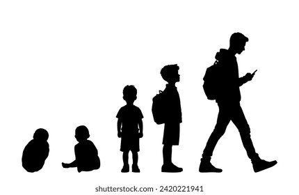 Ilustración vectorial. Crecer niños. Conjunto de siluetas de personas.
