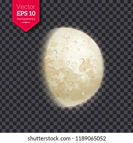 Vector illustration of growing moon phase on transparency background.