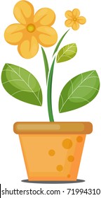 Vector illustration of growing plant with yellow flower in pot.