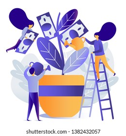 Vector illustration, a growing tree with  money, growing and making money, profit, the concept of financial management, a symbol of successful business.