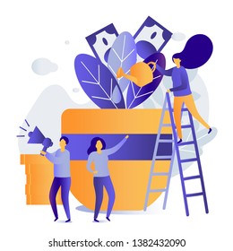 Vector illustration, a growing tree with  money, growing and making money, profit, the concept of financial management, a symbol of successful business.