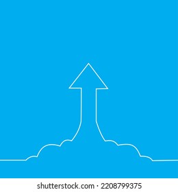 Vector illustration of a growth arrow on a blue background, symbolizing business success, financial increase, and positive market trends.