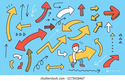 Vector illustration of growth concept. Hand drawn illustration set of arrows.
