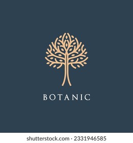 Vector illustration growth elegant botanic Tree with leaves identity logo luxury. icon  plant ecology nature symbols. 