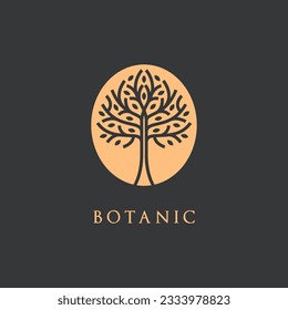 Vector illustration growth elegant botanic Tree with leaves identity logo luxury. icon  plant ecology nature symbols. 