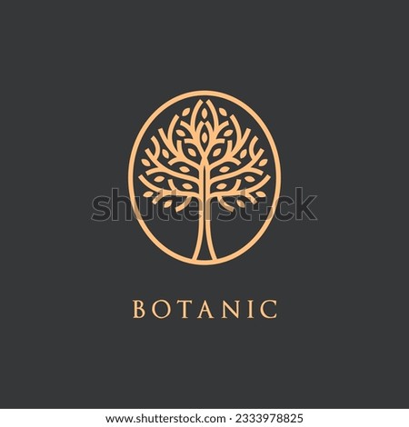 Vector illustration growth elegant botanic Tree with leaves identity logo luxury. icon  plant ecology nature symbols. 