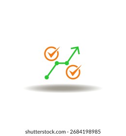 Ilustração vetorial do gráfico de crescimento e marcas de verificação. Símbolo de desempenho e produtividade.