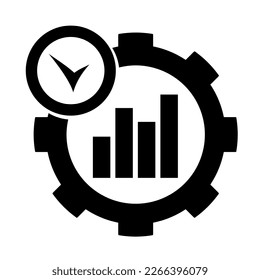 Vector illustration, growth graph icon and gears. Flat design. Isolated on a white background.