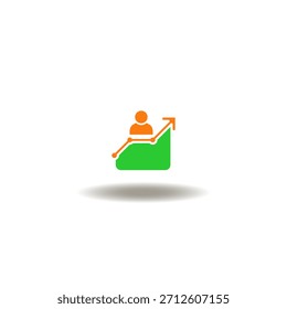 Ilustración vectorial de la gráfica de crecimiento y persona o cliente o usuario. Icono de opciones de usuario, estadísticas de usuario y desarrollo de proyectos de alta tecnología. Símbolo de Estadísticas de usuario.