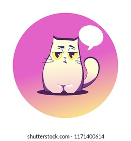 Vector illustration, grumpy cat, simple outlined style with gradients and an empty speech bubble for your text. Perfect for announcements, promos, banners.