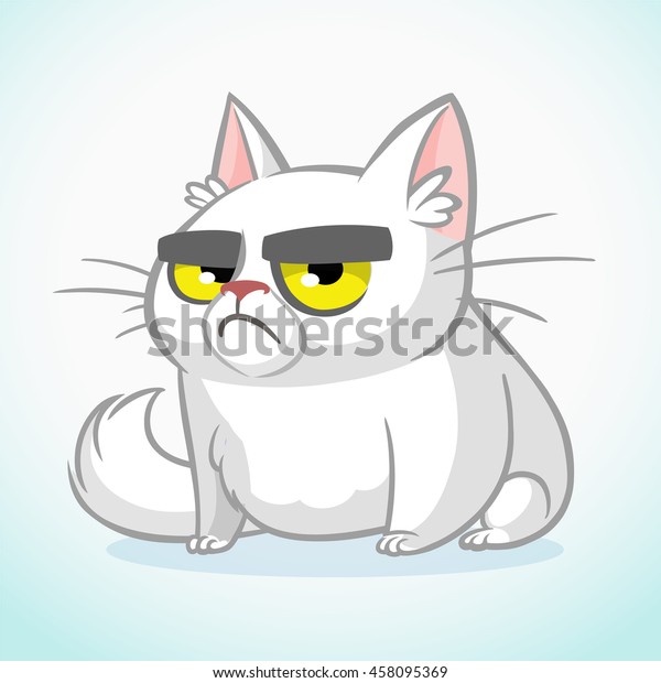 Vector Illustration Grumpy White Cat Cute Stock Vector Royalty Free