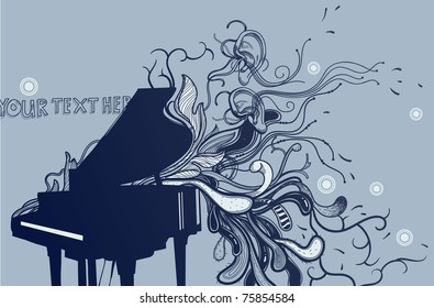 vector illustration of a grund piano with abstract plants