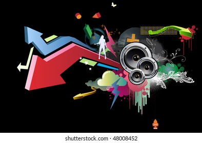 Vector illustration of grunge abstract party Background with music design elements