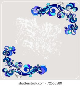 vector illustration of a grunge background with blue paisleys