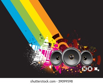 Vector illustration of grunge Background with an Explosion of Colors with music design elements