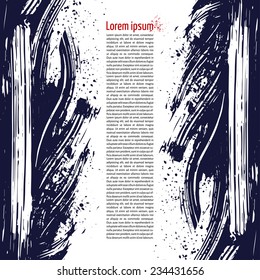 Vector illustration. Grunge background with ink stains, splashes and text.