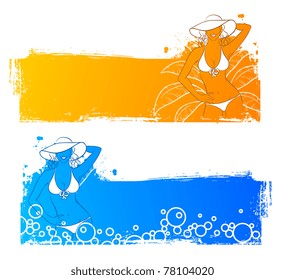 Vector illustration of Grunge banners with woman's silhouette