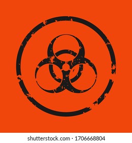Vektorillustration eines grunge-Warnzeichens für Biogefährdung. Eine infizierte Probe, rotes und schwarzes Gefahrensymbol mit Shabby, Shabby und rostigen Texturen.