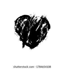 Vector illustration of grunge black heart.Brush imitation