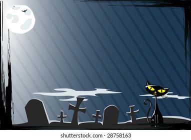 Vector illustration of grunge cat on the grave