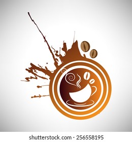 Vector illustration grunge coffee, cup and grain logotype