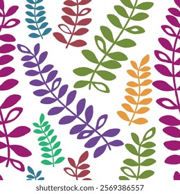 Vector illustration of grunge colorful leaves seamless pattern. Floral organic background. For textiles, wallpaper and packaging. Transparent background