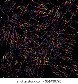 Vector illustration of grunge distressed pattern background. Black and rainbow stripes.