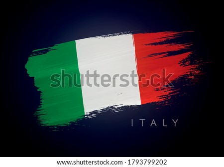 Vector Illustration Grunge Flag Of Italy. Italian Flag Brush Design On Dark Background
