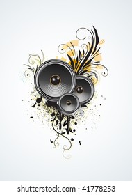 Vector illustration of grunge floral abstract  Background with music design elements