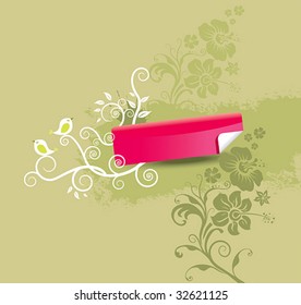 vector illustration grunge floral background and two cute birds