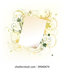 Vector illustration of Grunge Floral Background with paper leaf frame