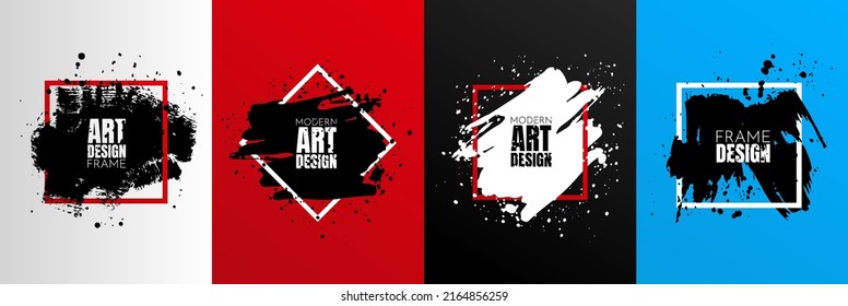 Vector illustration. Grunge frame gradient color. Ink brush stroke, paint splash isolated on background. Design elements for poster, book cover, magazine, layout, greeting or business card, brochure