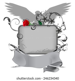 vector illustration grunge frame with swords and rose