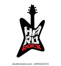 Vector illustration of a grunge guitar. Musical mascot. Design for t shirt or poster print. Hand drawn for hard rock logo and emblem. Black tattoo.