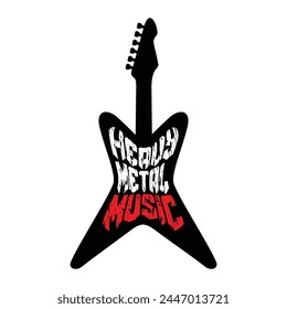 Vector illustration of a grunge guitar. Musical mascot. Design for t shirt or poster print. Hand drawn for heavy metal logo and emblem. Black tattoo.
