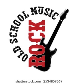 Vector illustration of a grunge guitar. Musical mascot. Design for t shirt or poster print. Hand drawn for rock-n-roll logo and emblem. Black tattoo.