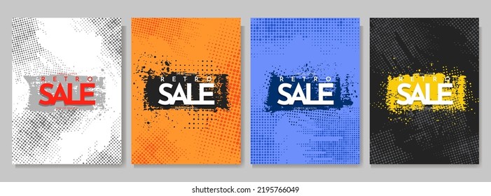Vector illustration. Grunge halftone dots texture. Ink brush strokes banner. Design elements for poster, cover, magazine, headline, layout, brochure. Abstract vibrant color background. Paint splash